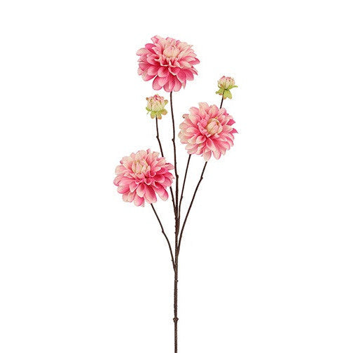 Pink kunstig dahlia på gren med flere blomster, 89 cm