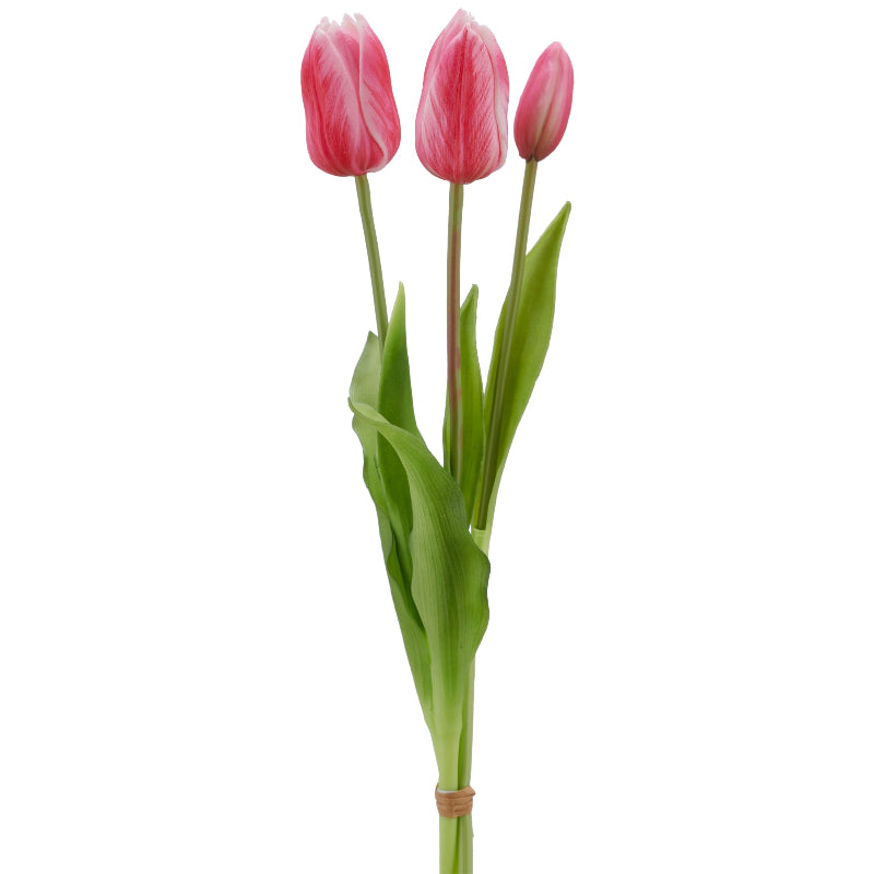 Bundt med 3 kunstige tulipaner i pink, 41 cm