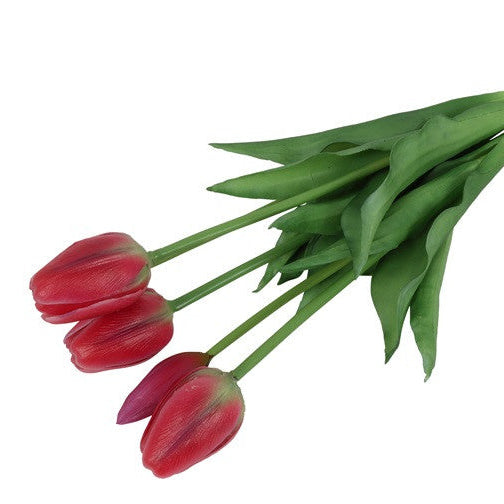 Bundt med kunstige tulipaner i pink liggende