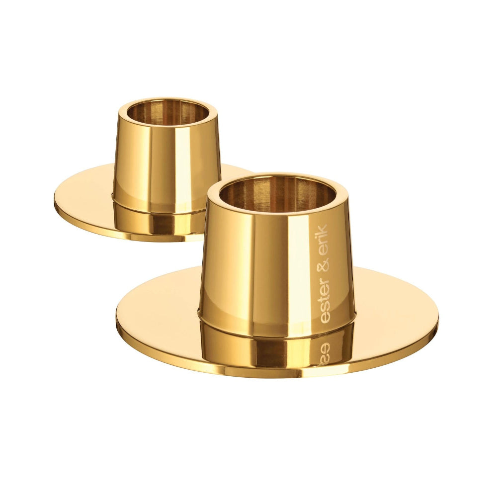 Lysestager 2-pak medium blank gold fra ester & erik