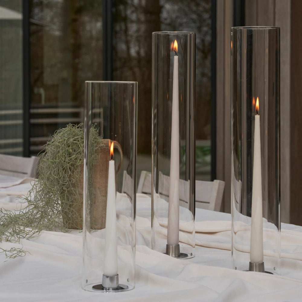 Lysestager medium blank silver fra ester & erik med cylindriske glas