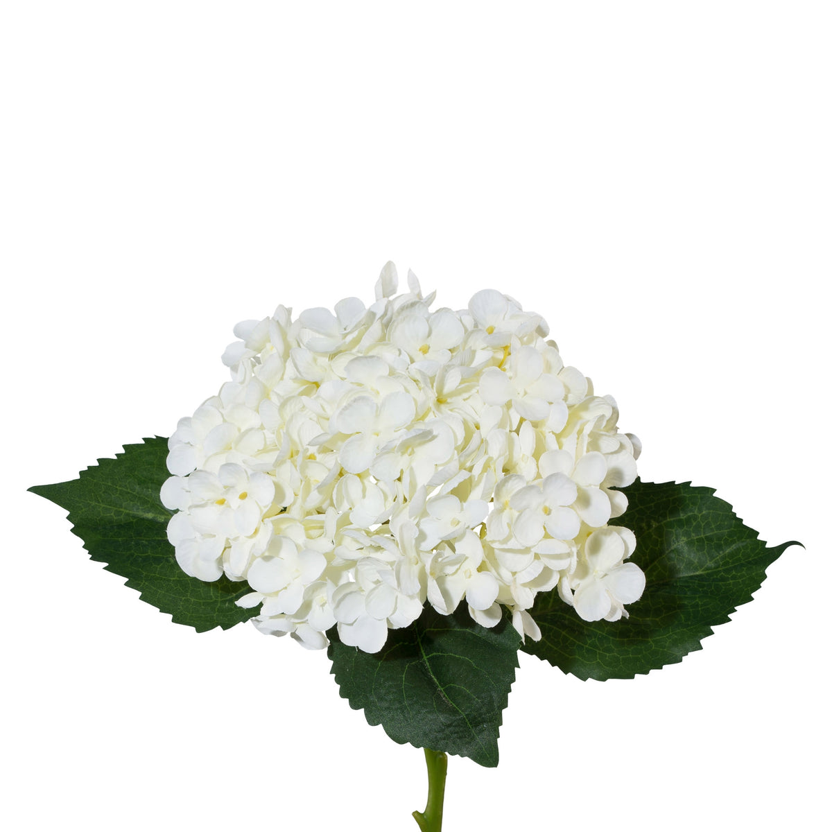 Hvid kunstig hortensia i real touch på enkelt stilk, 53 cm