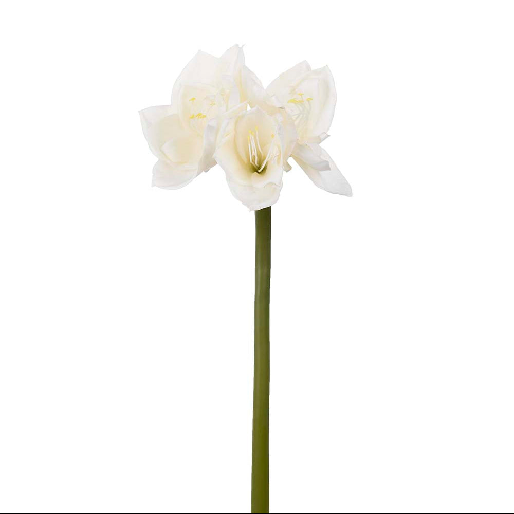 Cremehvid kunstig amaryllis med tre blomster på stilken, 60 cm