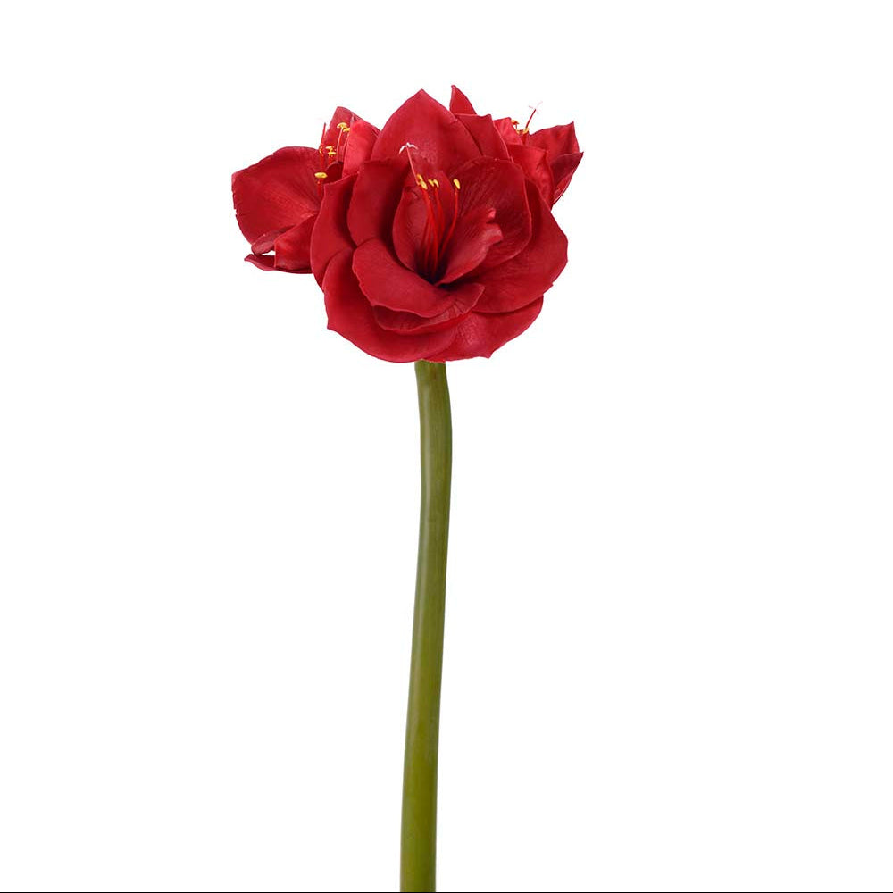 Rød kunstig amaryllis med tre blomster på stilken, 60 cm