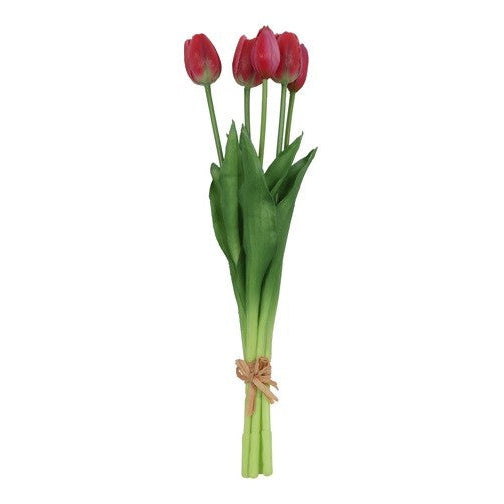 Bundt med 5 kunstige tulipaner i pink, 41 cm