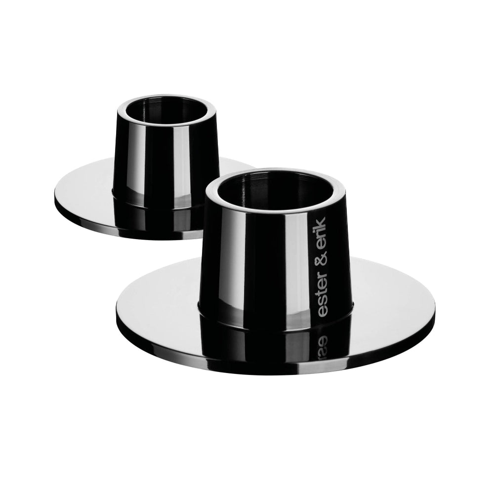 Lysestager 2-pak medium blank black fra ester & erik