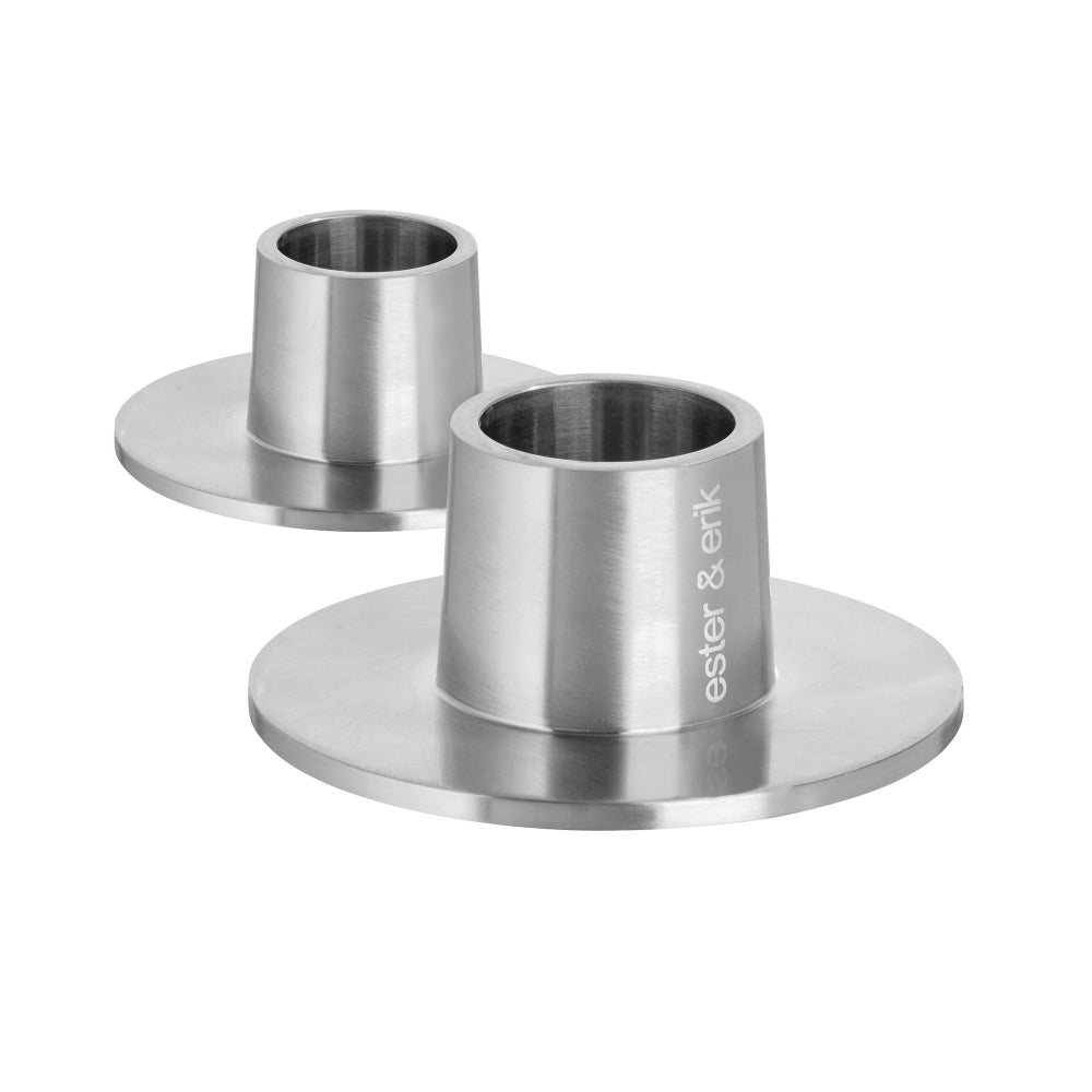 Lysestager 2-pak medium mat silver fra ester & erik