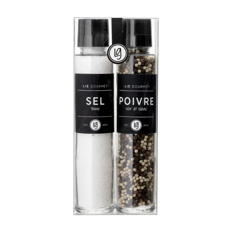 Gavesæt med salt- og peberkværn i glas fra Lie Gourmet