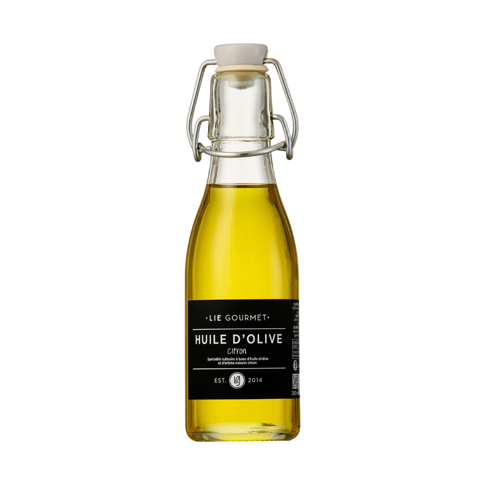 Olivenolie med citron på glasflaske fra Lie Gourmet