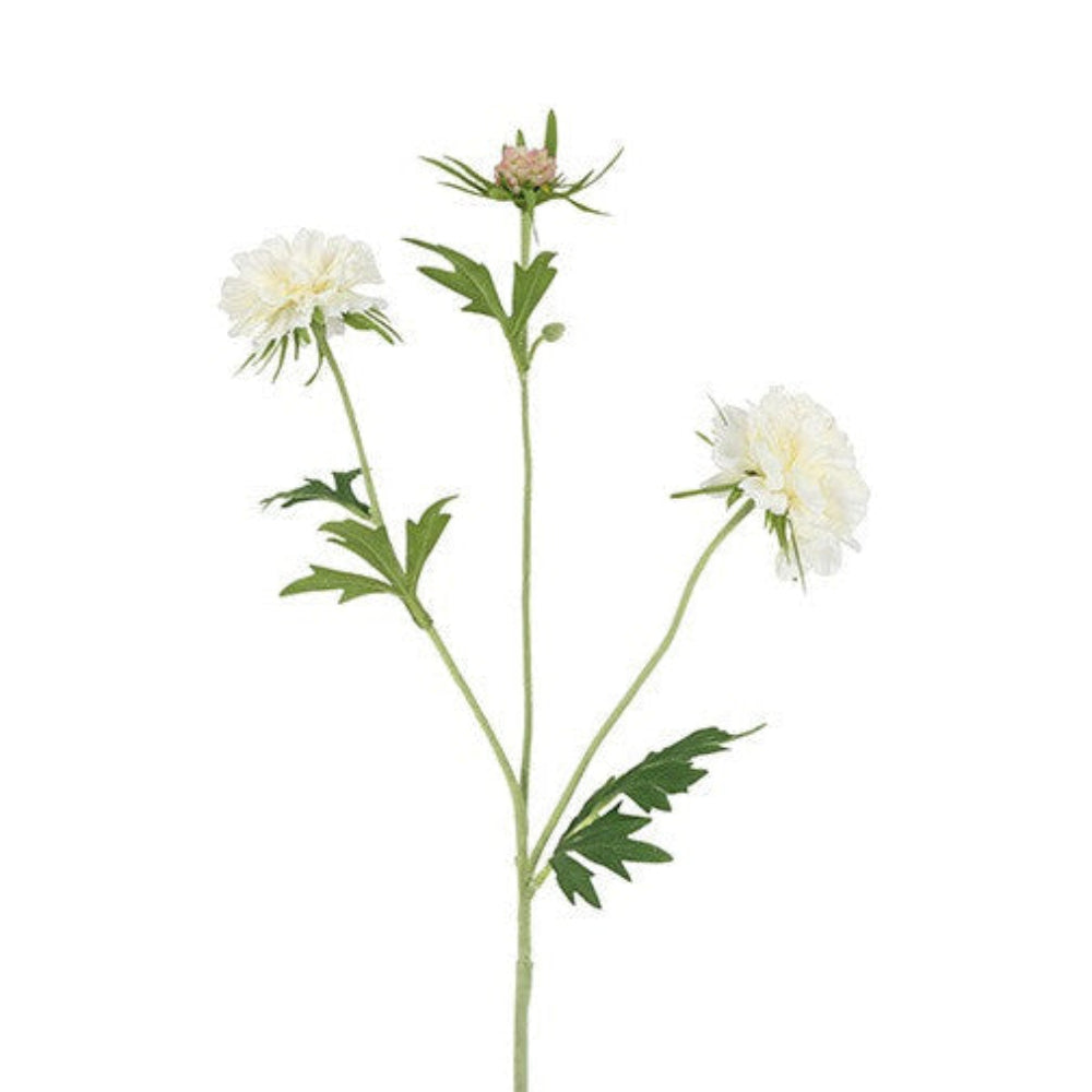 Kunstig skabiosegren i hvid med tre blomster, 72 cm